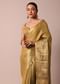 Gold Cotton Linen Saree With Zari Border And Unstitched Blouse Piece