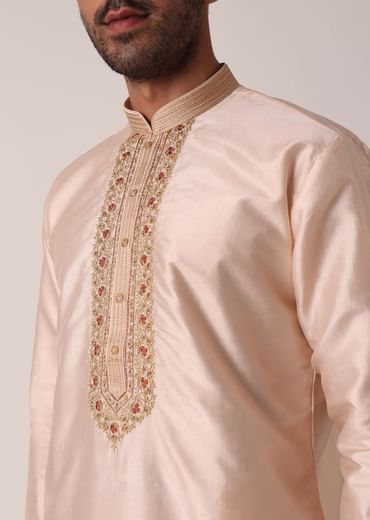 Gold Embroidered Kurta Set For Men