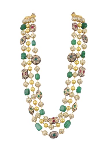 Gold Finish Beaded Mala In Mix Metal