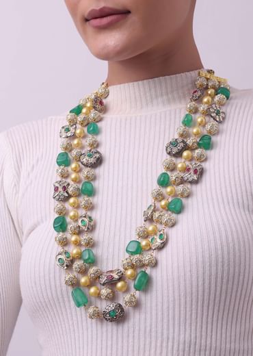 Gold Finish Beaded Mala In Mix Metal