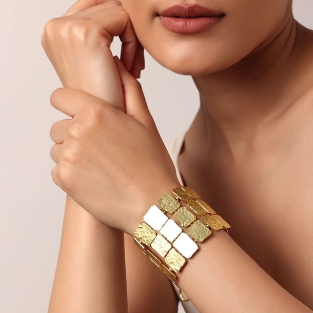 Gold Finish Bracelet With Geometric Motifs Gold Finish Bracelet With Geometric Motifs