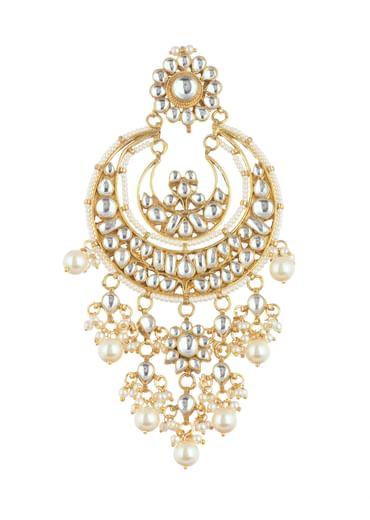 Gold Finish Chandbalis With White Kundan Work
