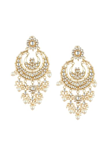 Gold Finish Chandbalis With White Kundan Work