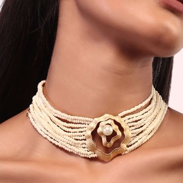 Gold finish Choker with Pearls
