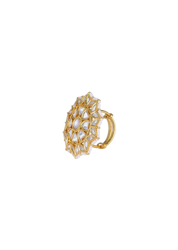 Gold Finish Floral Kundan Ring Gold Finish Floral Kundan Ring