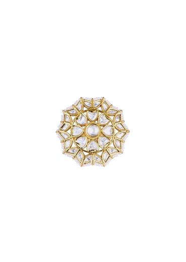 Gold Finish Floral Kundan Ring