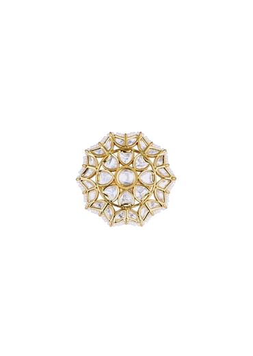 Gold Finish Floral Kundan Ring