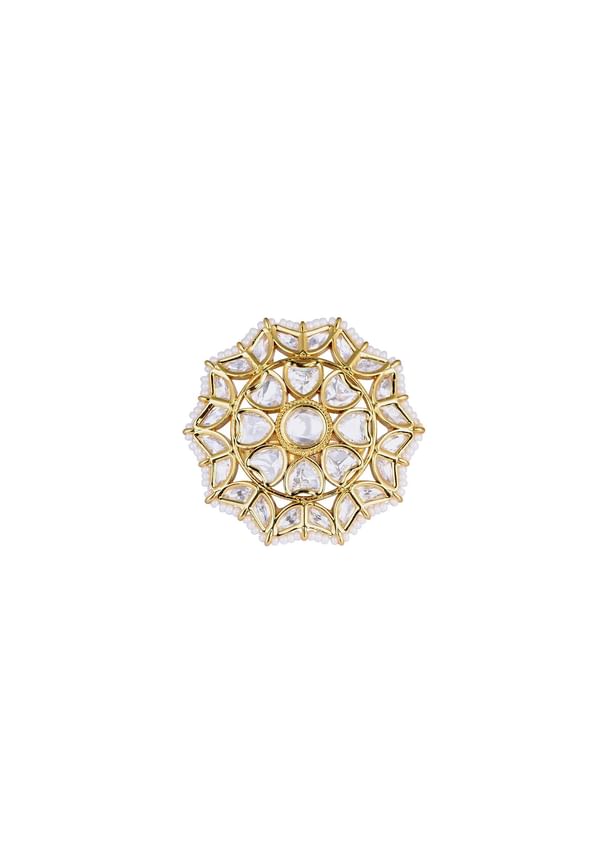 Gold Finish Floral Kundan Ring Gold Finish Floral Kundan Ring