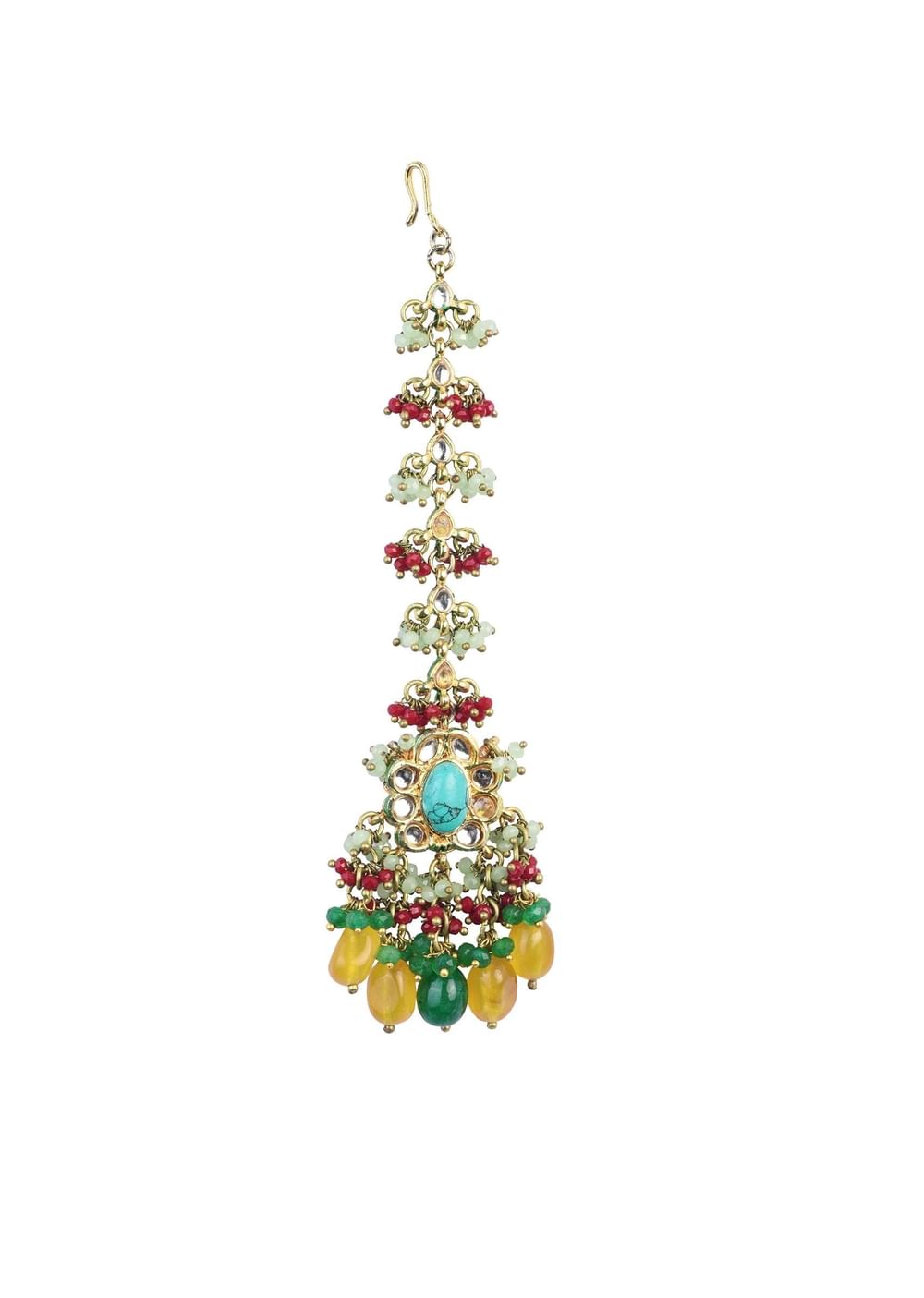 Gold Finish Floral Kundan Choker Set With Carved Stones And Beads