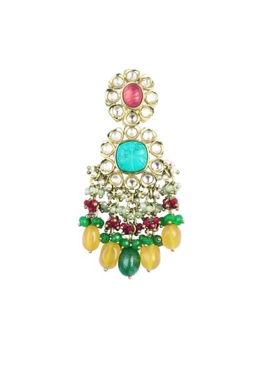 Gold Finish Floral Kundan Choker Set With Carved Stones And Beads