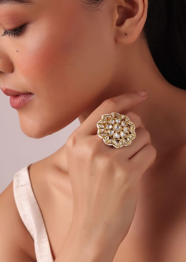 Gold Finish Floral Kundan Ring Gold Finish Floral Kundan Ring
