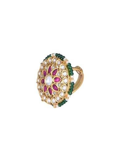 Gold Finish Floral Kundan Ring