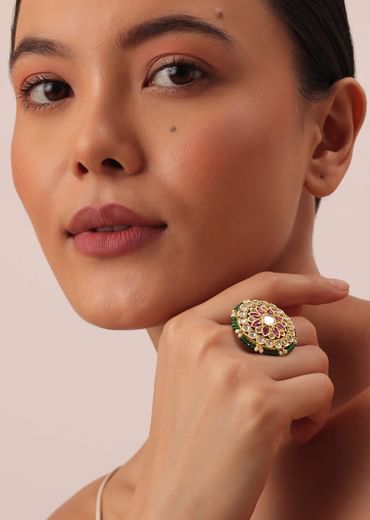 Gold Finish Floral Kundan Ring