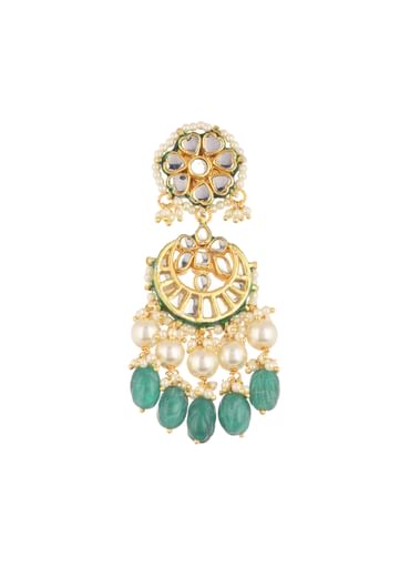 Gold Finish Green And White Chandbalis in Mix Metal