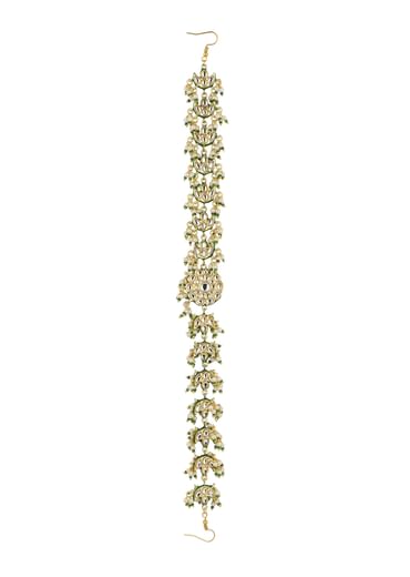 Gold Finish Green Kundan Mathapatti In Mix Metal