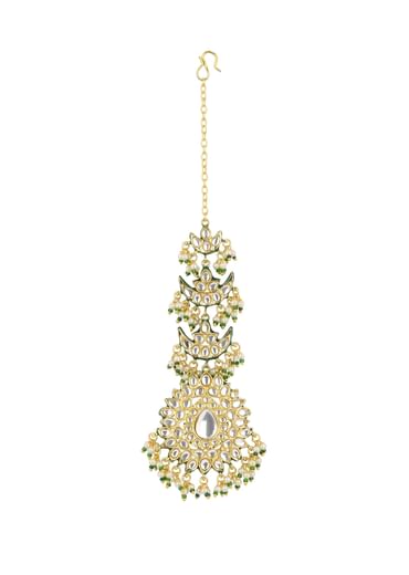 Gold Finish Green Kundan Maang Tikka