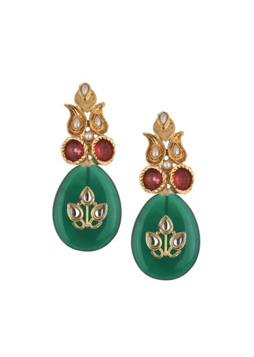 Gold Finish Green Kundan Embellished Danglers