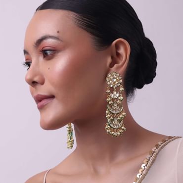 Gold Finish Kundan Danglers In Mix Metal