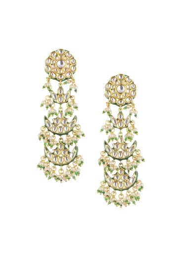 Gold Finish Kundan Danglers In Mix Metal