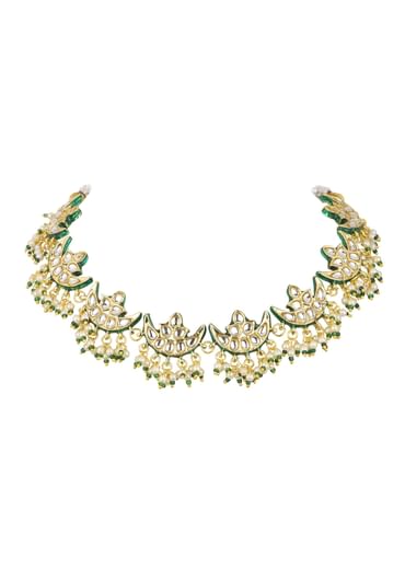Gold Finish Kundan Choker And Chandbali Set