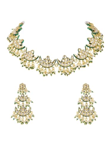 Gold Finish Kundan Choker And Chandbali Set
