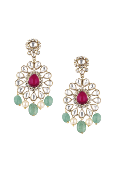 Gold Finish Kundan Choker Set With Synthetic Ruby And Emerald Stones