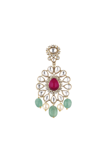 Gold Finish Kundan Choker Set With Synthetic Ruby And Emerald Stones