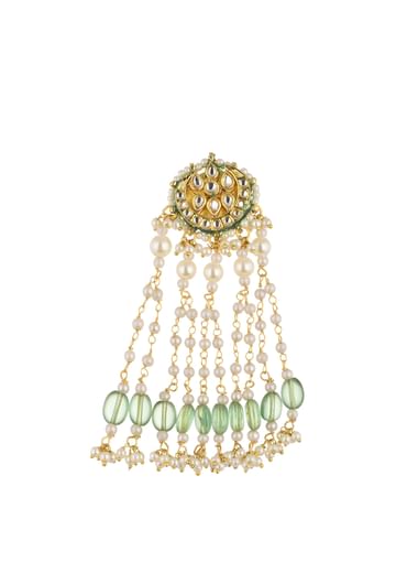 Gold Finish Kundan Danglers With Green Beads