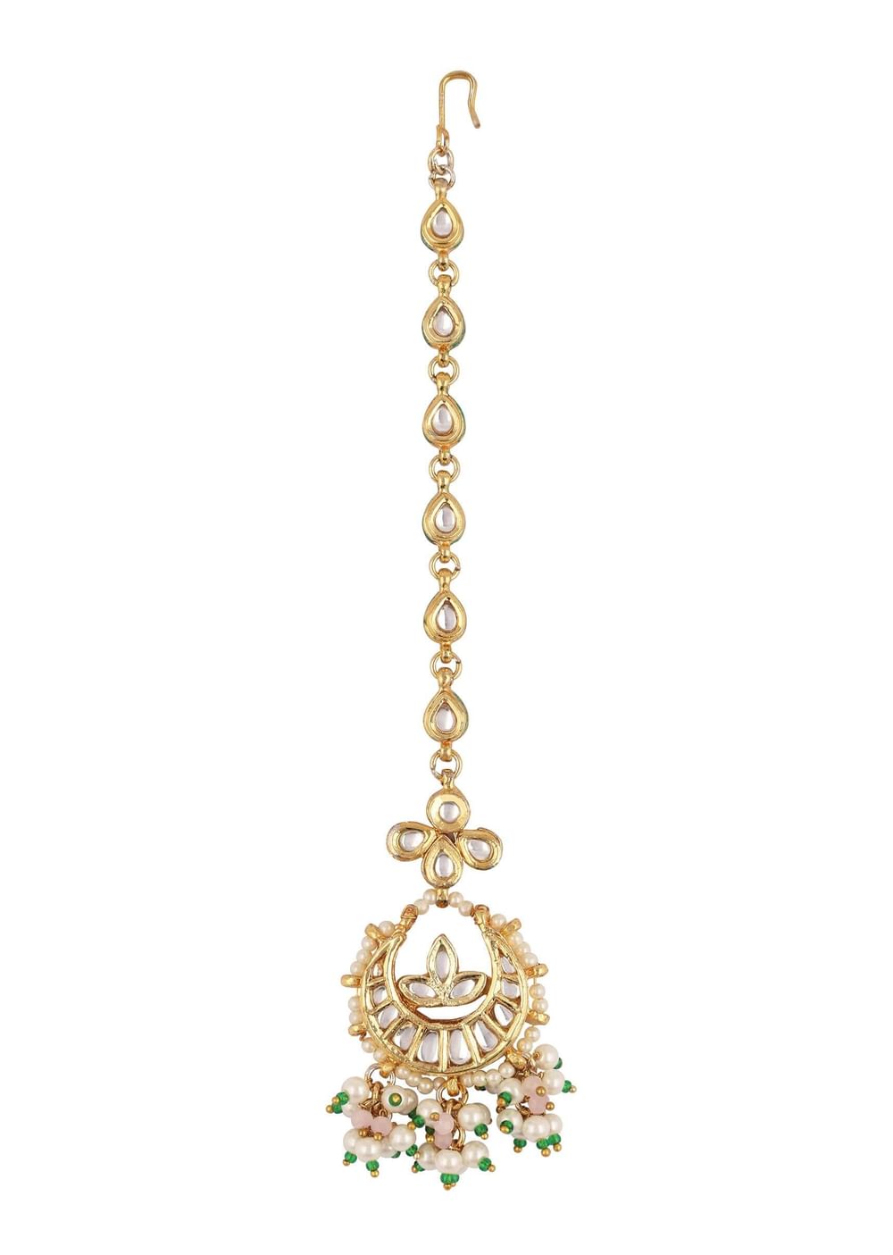 Gold Finish Kundan Mangtikka With Dangling Pearls