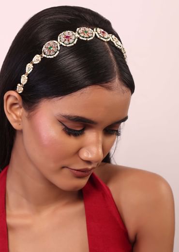 Gold Finish Kundan Matha Patti with Pearls