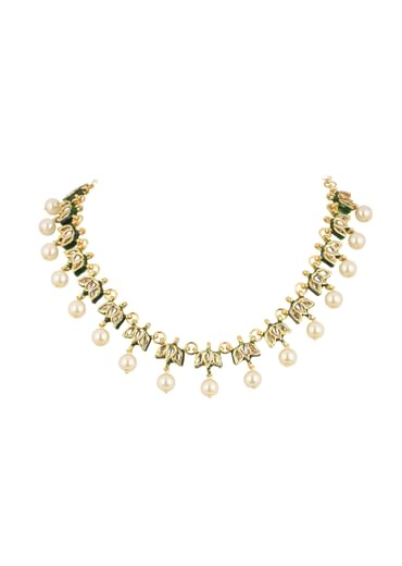 Gold Finish Kundan Necklace With Pearls