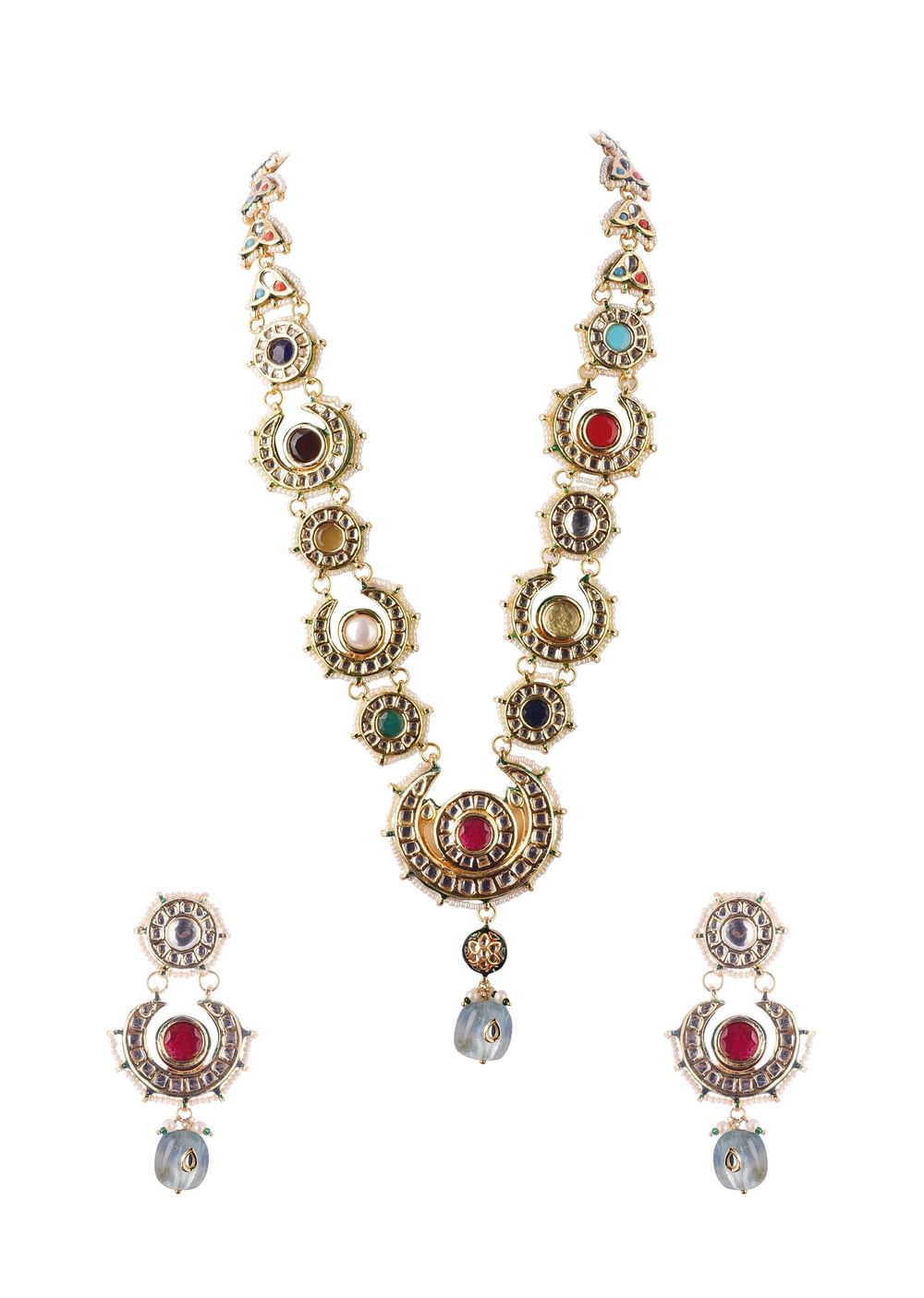 Gold Finish Kundan Necklace With Multicolor Stone In?ÿMix?ÿMetal