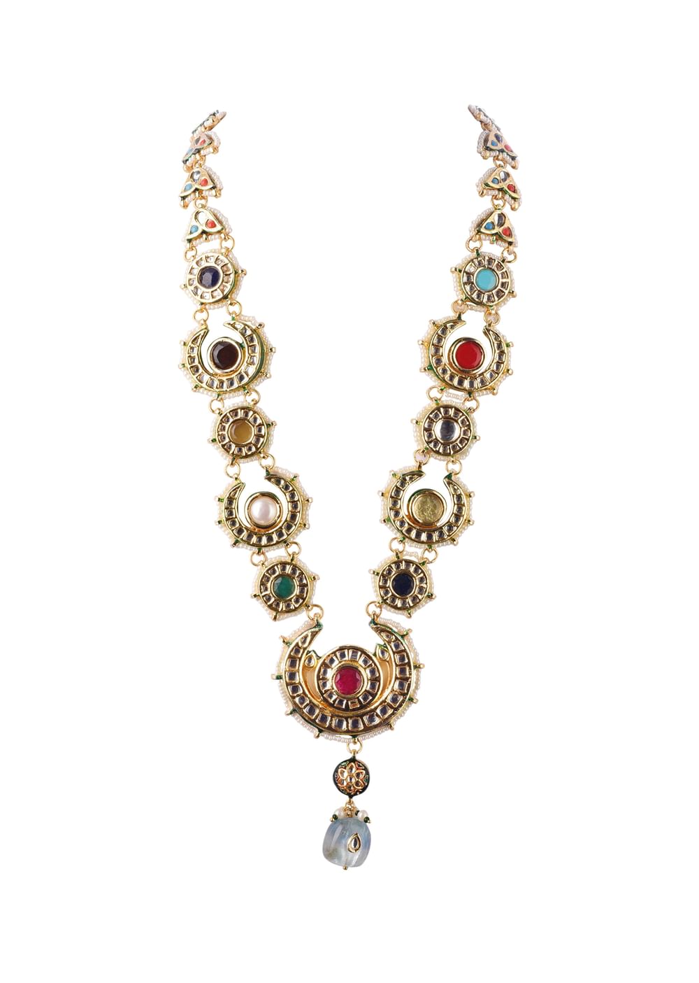 Gold Finish Kundan Necklace With Multicolor Stone In?ÿMix?ÿMetal