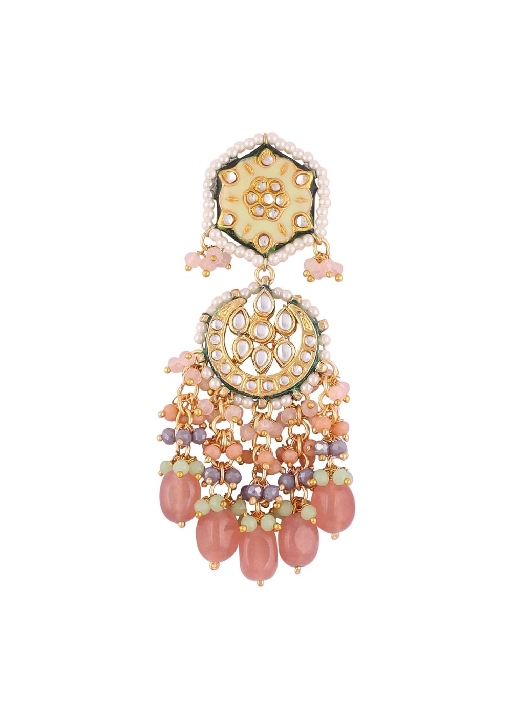 Gold Finish Kundan Polki beaded Necklace set with Earrings