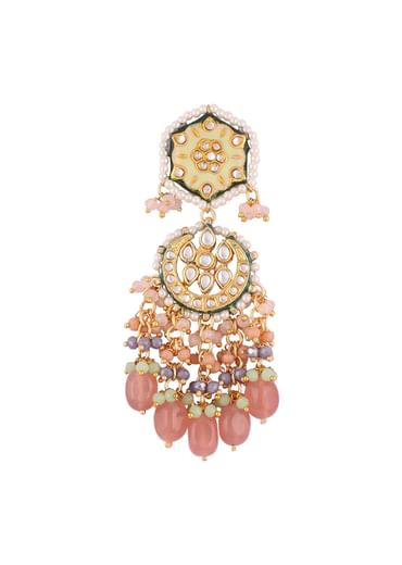 Gold Finish Kundan Polki beaded Necklace set with Earrings