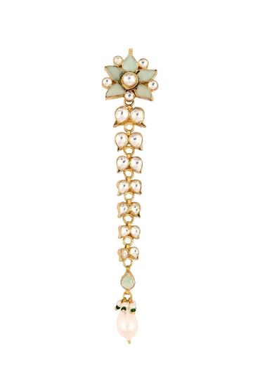 Gold Finish Kundan Polki Earrings With Pearl And Beads