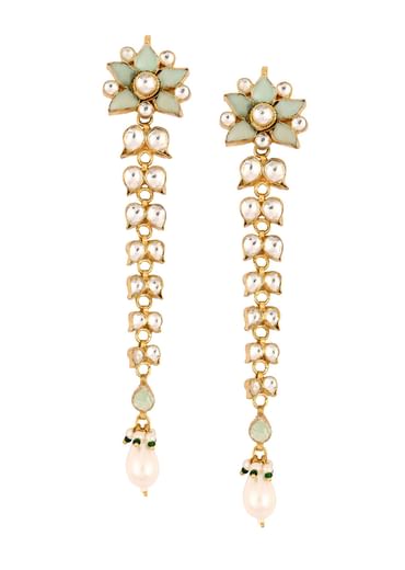 Gold Finish Kundan Polki Earrings With Pearl And Beads