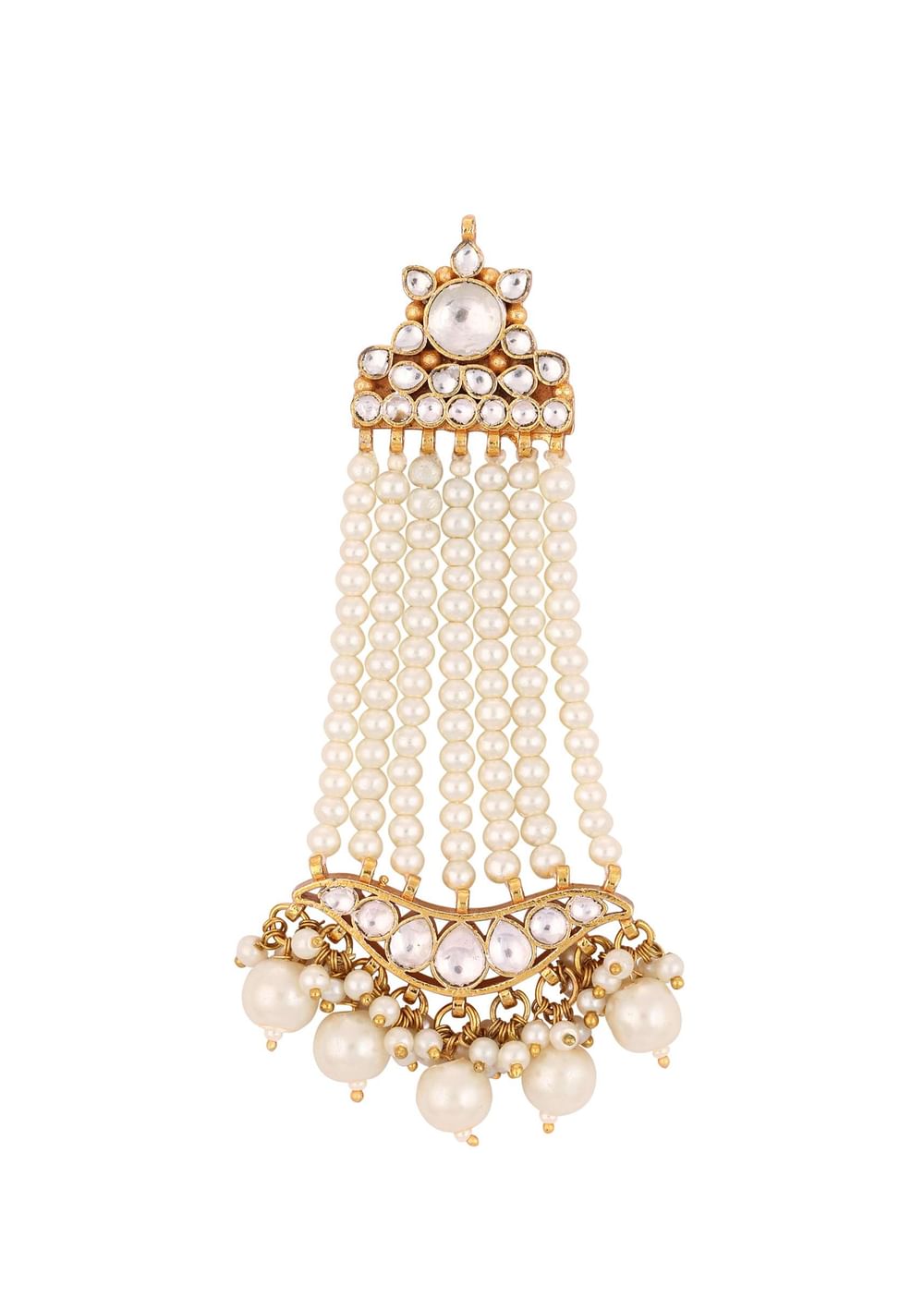Gold Finish Kundan Polki Earrings With Beads And Pearls