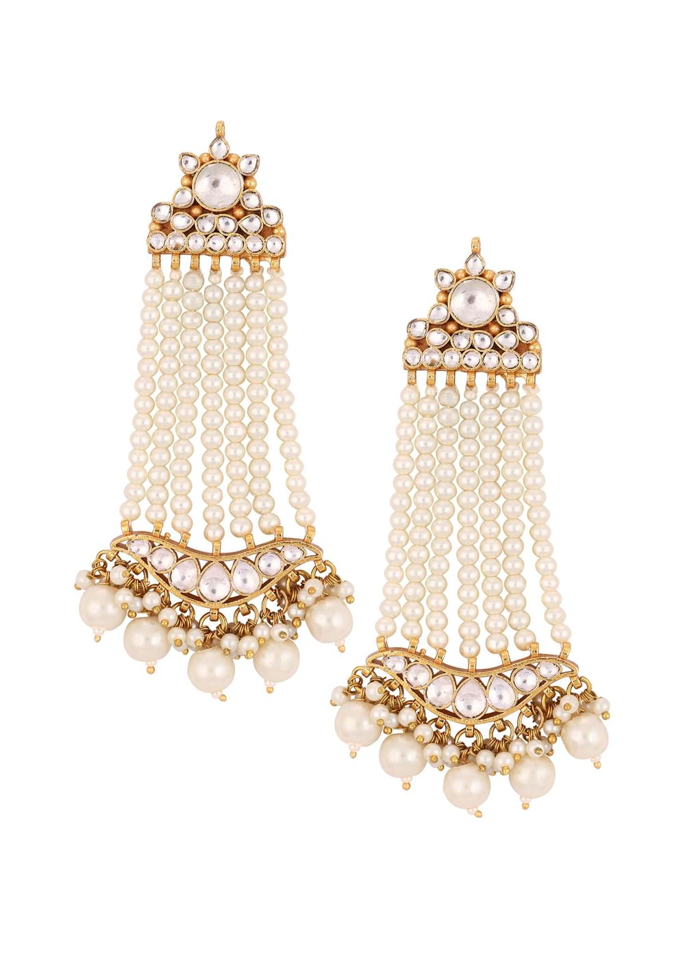 Gold Finish Kundan Polki Earrings With Beads And Pearls