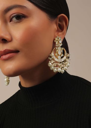 Gold Finish Kundan Polki White Choker Set With Pearls