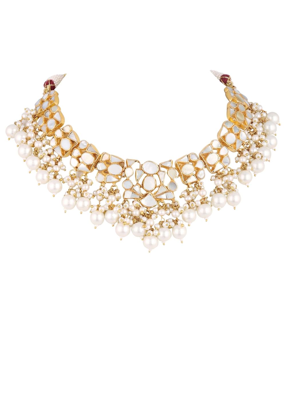 Gold Finish Kundan Polki White Choker Set With Pearls