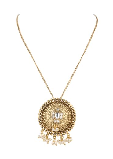 Gold Finish Long Necklace Embedded With A Small Motif