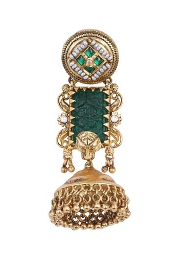 Gold Finish Meenakari Temple Earrings With Bead Drops