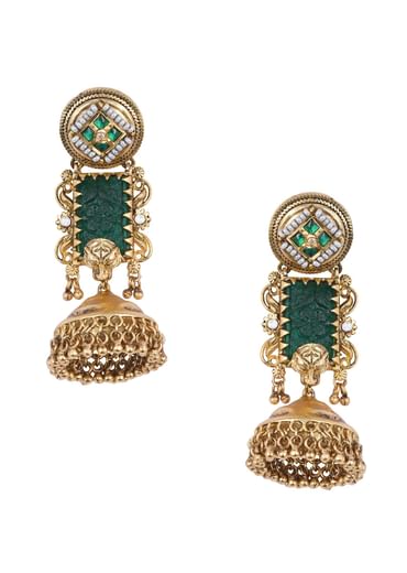 Gold Finish Meenakari Temple Earrings With Bead Drops