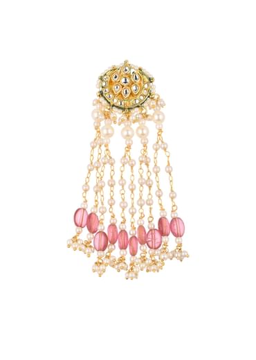 Gold Finish Mix Metal Danglers With Pink Beads