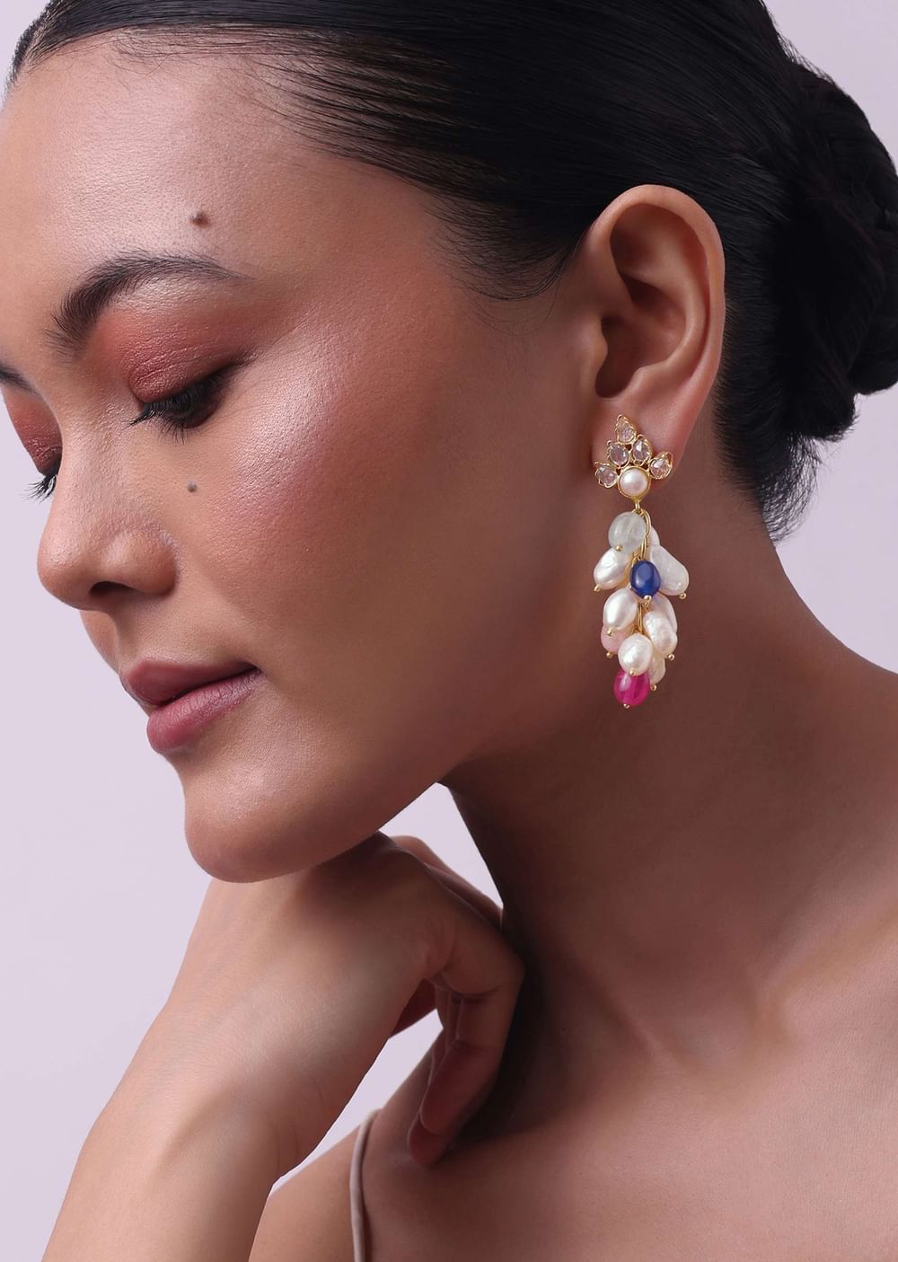Gold Finish Multicolor Kundan Danglers In Mix Metal