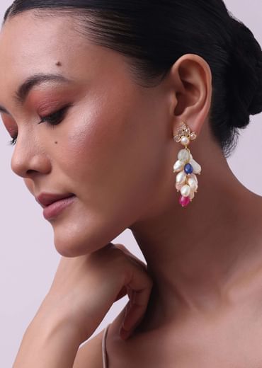 Gold Finish Multicolor Kundan Danglers In Mix Metal
