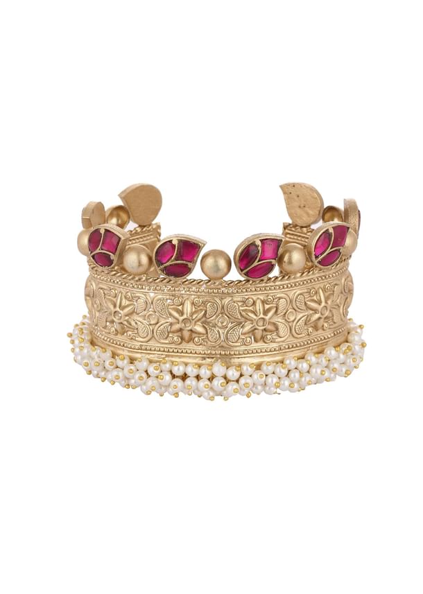 Gold Finish Oxidised Kada With Meenakari Work Gold Finish Oxidised Kada With Meenakari Work