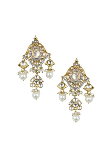 Gold Finish Kundan Polki Choker And Earrings Set In Mix Metal