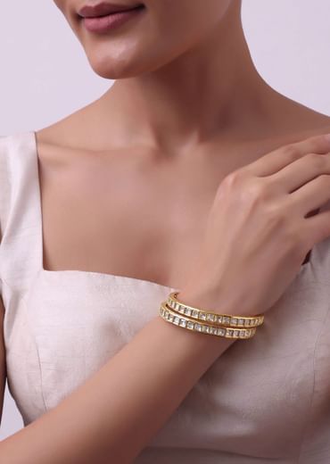 Gold Finish Polki Bangles In Mix Metal - Set of 2